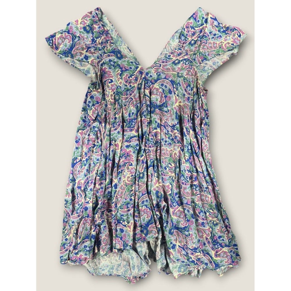 Matilda Jane Multicolor Paisley A-Line Dress S V-Neck Flutter Short Sleeve